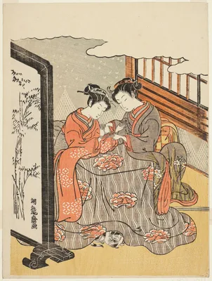 Two Young Women Playing Cat's Cradle — Isoda Koryūsai