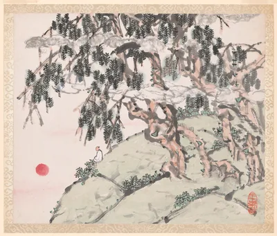 Landscape and Figure, from an album of Landscapes and Calligraphy for Liu Songfu 山水册页 — Xu Gu