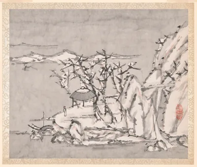 Landscape and Figure, from an album of Landscapes and Calligraphy for Liu Songfu — Xu Gu