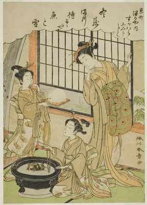 The Courtesan Sugawara of the Tsuruya House and Her Kamuro Namiji and Kashiko — Katsukawa Shunshō