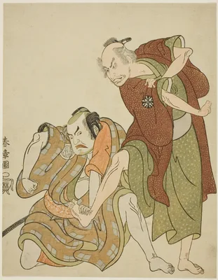 Actors playing the roles of Giheiji and his son-in-law, Danshichi Kurobei — Katsukawa Shunshō