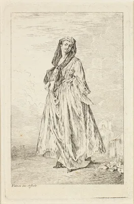 Walking Woman Holding her Skirt, from Figures de modes — Jean-Antoine Watteau