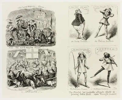 The Lord Mayors Show and the Lord Mayors Feast in Ireland from George Cruikshank's Steel Etchings to The Comic Almanacks: 1835-1853 (left) — George Cruikshank