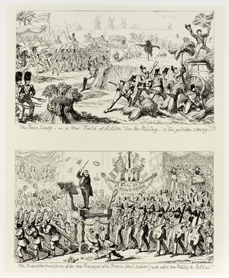 The Peace Society, or a New "Field of Action" for the Military - in "The Good Time Coming" from George Cruikshank's Steel Etchings to The Comic Almanacks: 1835-1853 (top) — George Cruikshank