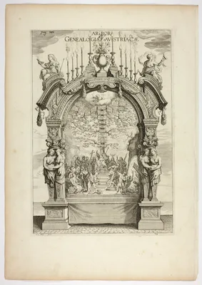 Genealogical Tree of the Austrian Royal Family, plate 32 from Casperius Gevartius, Pompa Introitus Honori Serenissimi Principis Ferdinandi (Triumphal Entry of the Most Serene and Honorable Cardinal-Infante Ferdinand) — Théodore Thulden