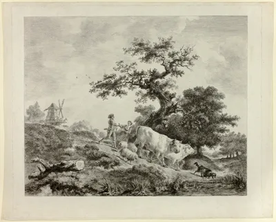 Landscape with Windmill, Young Man and Girl, and Two Oxen — Vivant Denon