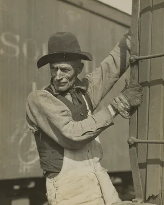 Old Fashioned Brakeman on Freight Train — Lewis Hine