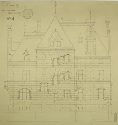 William Borden Residence, Chicago, Illinois, West Elevation — Richard Morris Hunt