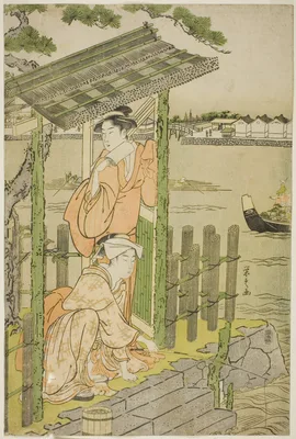 Gathering at a Teahouse on the Bank of the Sumida River — Hosoda Eishi