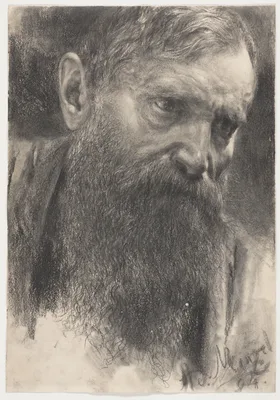 Head of a Bearded Man in Half-Profile — Adolph von Menzel