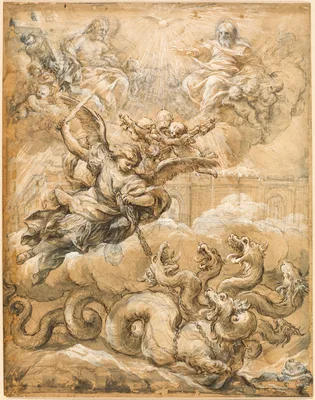 The Holy Trinity with Saint Michael Conquering the Dragon — Pietro da Cortona