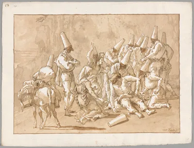 Punchinello Collapses on the Road, from the series Divertimento per li regazzi (Entertainment for Children) — Giovanni Domenico Tiepolo