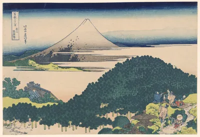 Cushion Pine Tree at Aoyama (Aoyama Enza no matsu), from the series "Thirty-six Views of Mount Fuji (Fugaku sanjurokkei)" — Katsushika Hokusai