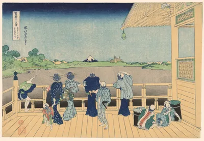 Sazai Hall at the Temple of the Five Hundred Arhats (Gohyakurakanji Sazaido), from the series "Thirty-six Views of Mount Fuji (Fugaku sanjurokkei)" — Katsushika Hokusai