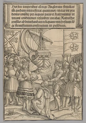 Maximilian and Henry VII of England, plate 11 from Historical Scenes from the Life of Emperor Maximilian I from the Triumphal Arch — Erhard Schön