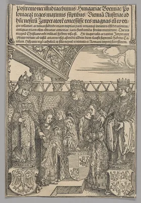 Congress and double Betrothal in Vienna, plate 23 from Historical Scenes from the Life of Emperor Maximilian I from the Triumphal Arch — Albrecht Dürer