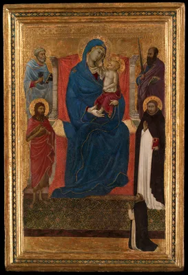 Virgin and Child Enthroned with Saints Peter, Paul, John the Baptist, and Dominic and a Dominican Supplicant — Ugolino di Nerio