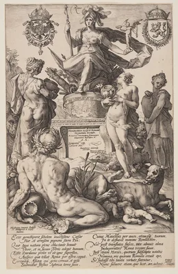 Allegory of Rome, title plate from The Roman Heroes — Hendrik Goltzius