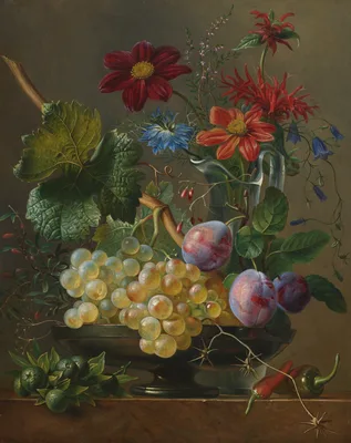 Still Life with Grapes and Flowers — Mélanie de Comoléra