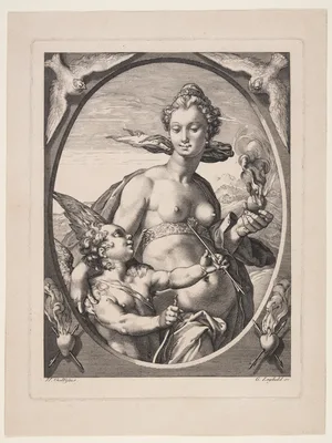 Venus and Amor, from Three Pagan Gods or Goddesses — Jan Saenredam