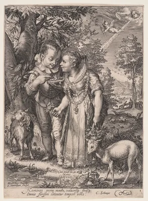 Spring (Two Children Playing with Bird), from The Four Seasons — Jan Saenredam