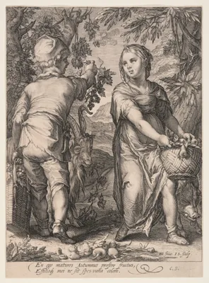 Autumn (Boy and Girl Harvesting Fruit), from The Four Seasons — Jan Saenredam