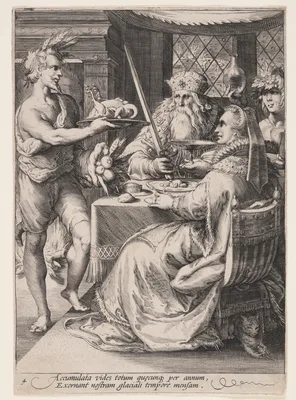 Winter (Banquet with Bacchus Waiting on an Elderly Couple), from The Four Seasons — Jan Saenredam