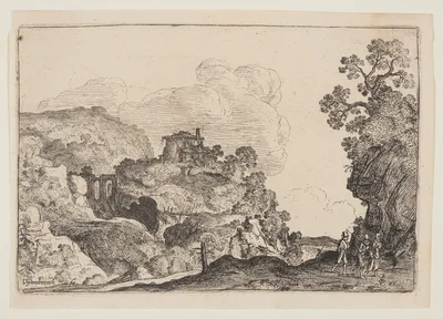 Rocky Landscape with Three Travelers — Moses van Uyttenbroeck