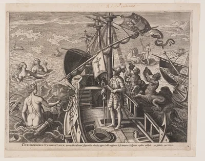 Christopher Columbus on His Ship, from Americae Retectio (The Discovery of America) — Adriaen Collaert