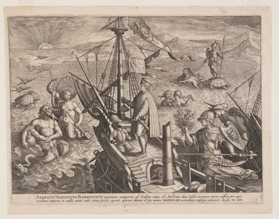 Amerigo Vespucci on His Ship, from Americae Retectio (The Discovery of America) — Adriaen Collaert