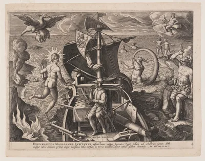Magellan Seated on Deck, from Americae Retectio — Adriaen Collaert