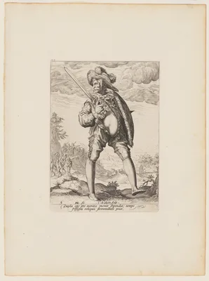 Soldier, Armed with Broadsword and Shield, from Officers and Soldiers of the Bodyguard of Emperor Rudolph II — Jacob de Gheyn II