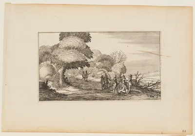 Men with Muskets on a Path leading through Woods, from Twelve landscapes with Figures — Gillis van Scheyndel