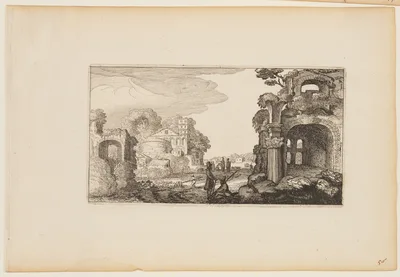 Path between Roman Ruins, from Twelve landscapes with Figures — Gillis van Scheyndel