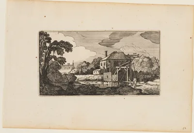 Pond before Wooden Bridge and a House, from Twelve landscapes with Figures — Gillis van Scheyndel