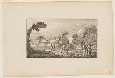 Several Men on Path Before a Farm, from Twelve landscapes with Figures — Gillis van Scheyndel
