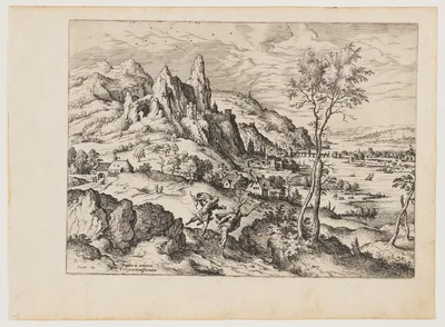 Daphne Persecuted by Apollo, from Landscapes with Biblical and Mythological Scenes — Hieronymus Cock