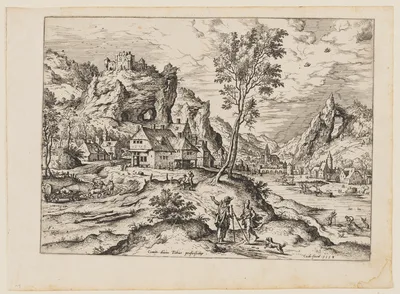 Tobias with the Angel and Dog, from Landscapes with Biblical and Mythological Scenes — Hieronymus Cock