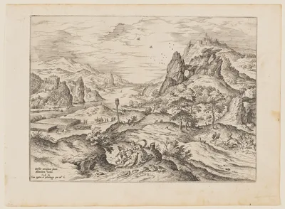 Venus and Adonis, from Landscapes with Biblical and Mythological Scenes — Hieronymus Cock