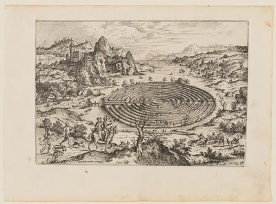 The Cretan Labyrinth, from Landscapes with Biblical and Mythological Scenes — Hieronymus Cock