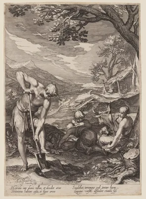 Adam and Eve Working, from History of the First Parents of Man — Jan Saenredam