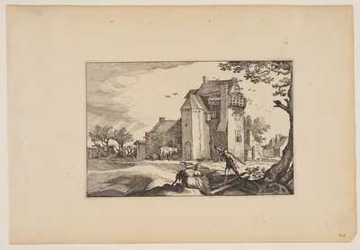 Farmhouse with Dovecotes, from Landscapes (Verscheyden aerdige Lanthuysen...) — Claes Janszoon Visscher II