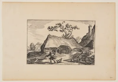 Farm with Shed for a Cart, Man with Barking Dog, from Landscapes — Claes Janszoon Visscher II