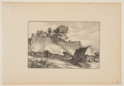 A Farm, Man in the Doorway, from Landscapes (Verscheyden aerdige Lanthuysen...) — Claes Janszoon Visscher II