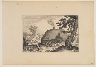 Farms, Chassis of a Cart in Centre, from Landscapes (Verscheyden aerdige Lanthuysen...) — Claes Janszoon Visscher II