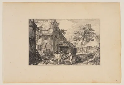 Farmyard, with Prodigal Son Among the Swine, from Landscapes (Verscheyden aerdige Lanthuysen...) — Claes Janszoon Visscher II