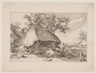 Plate 7, from Landscapes with Farmhouses — Boetius à Bolswert
