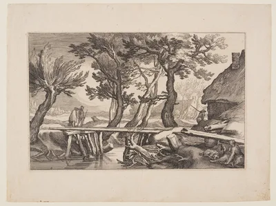 Plate 8, from Landscapes with Farmhouses — Boetius à Bolswert