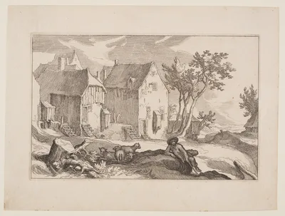Plate 10, from Landscapes with Farmhouses — Boetius à Bolswert