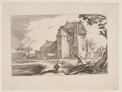 Plate 15, from Landscapes with Farmhouses — Boetius à Bolswert